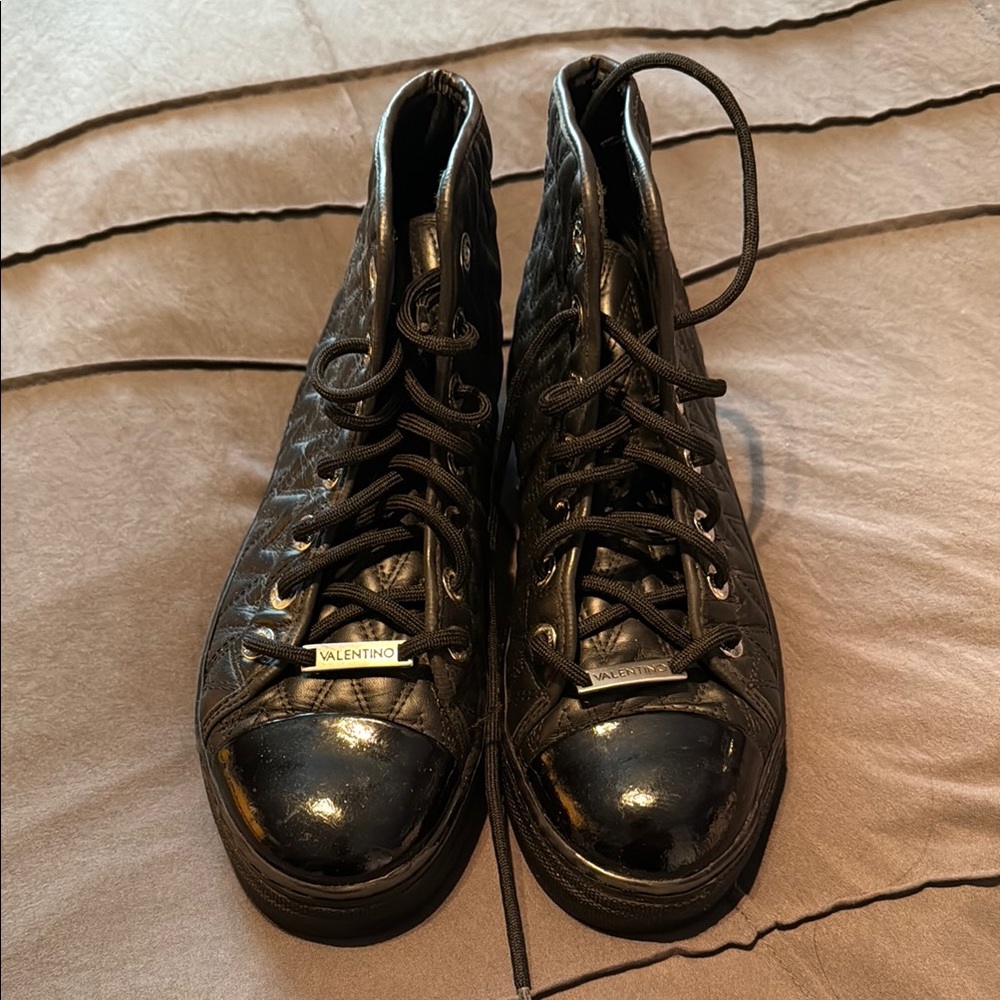 Valentino Glossy Black High-Top Sneakers